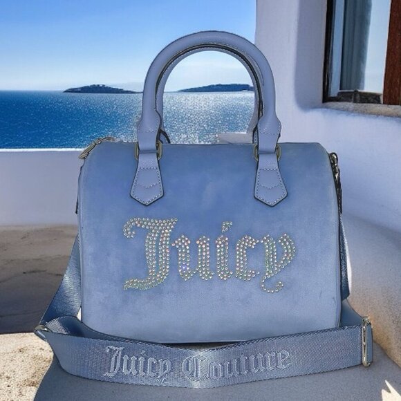 Juicy Couture Slate Blue Iridescent Crystal Logo Obsession Satchel Bag NWT - Picture 5 of 12